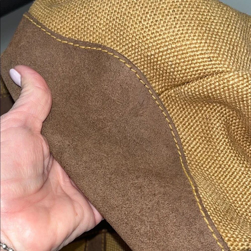 Tommy Bahama Large Tan Burlap and Brown Men's Travel Tote